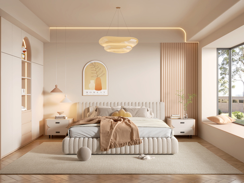 奶油风卧室 主卧 主人房3d模型