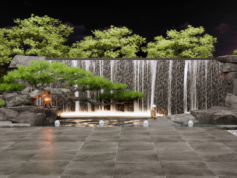  假山水景 松树小品3d模型 