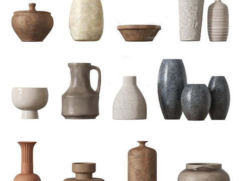  侘寂陶瓷 器皿摆件3d模型 