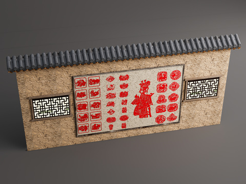  新中式景墙 乡村景观矮墙3d模型 