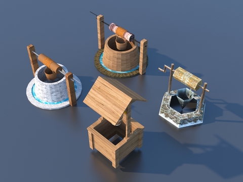  农耕小品 农具 古水井3d模型 