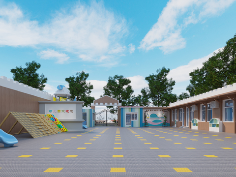  现代幼儿园操场3d模型 