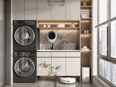  生活阳台 洗衣机柜3d模型 