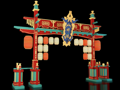  新中式古建牌坊 牌楼 门楼3d模型 