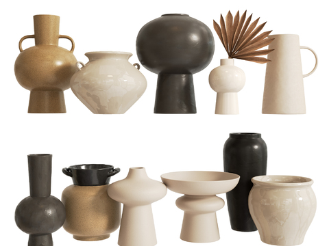  侘寂陶罐 陶瓷器皿 陶艺 花瓶3d模型 