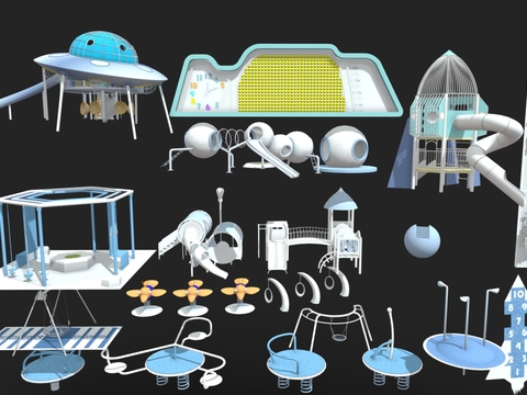  游乐设备 滑滑梯 秋千 跳方格3d模型 