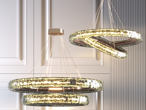  现代水晶玻璃吊灯3d模型下载 环形金属灯具 室内装饰艺术照明设计 