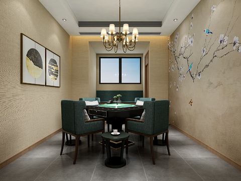  新中式棋牌室 麻将房3d模型 