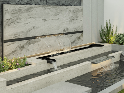  流水景墙 喷泉 水幕墙3d模型 