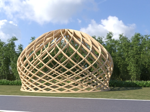  现代异形鸟笼编藤 景观廊架3d模型 