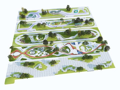  带状线性景观公园 口袋公园3d模型 