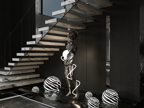  别墅客厅 挑空客厅3d模型 