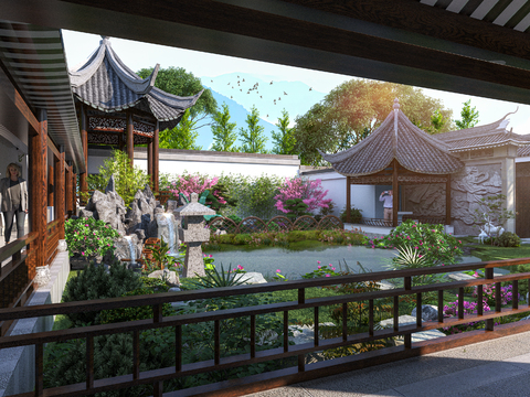  园林景观 公园凉亭 古建长廊3d模型 