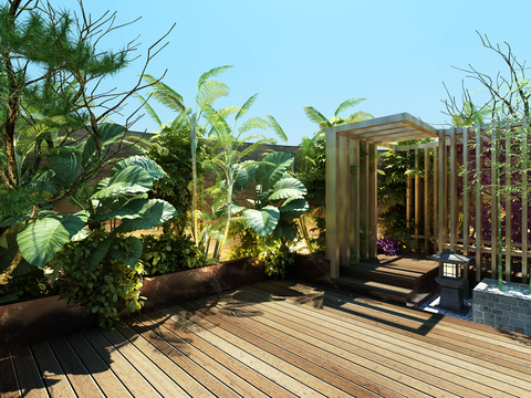  屋顶花园 楼顶花园3d模型 