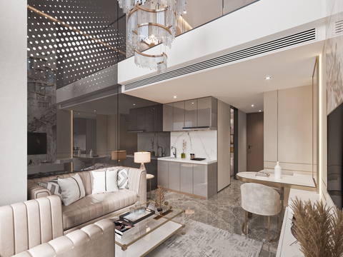  别墅客厅 别墅大堂3d模型 