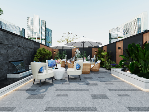  现代庭院花园3d模型 