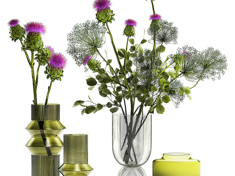 花瓶 花艺 插花 鲜花3d模型