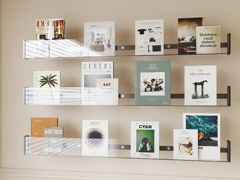  现代简约金属玻璃三层壁挂书架3d模型下载 客厅书房装饰架储物架 