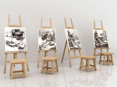  画板 画架 素描板 美术 画具3d模型 