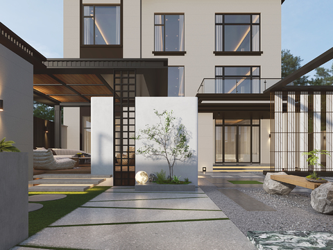  别墅庭院景观3d模型 