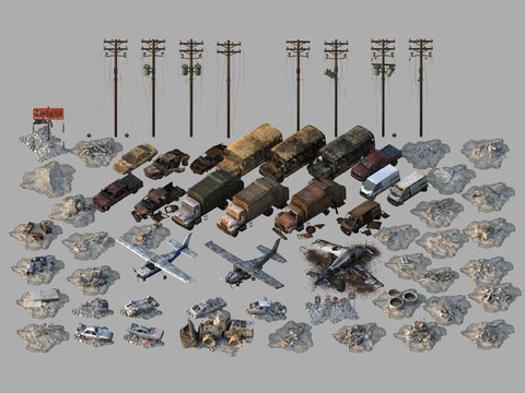  汽车残骸 废墟3d模型 