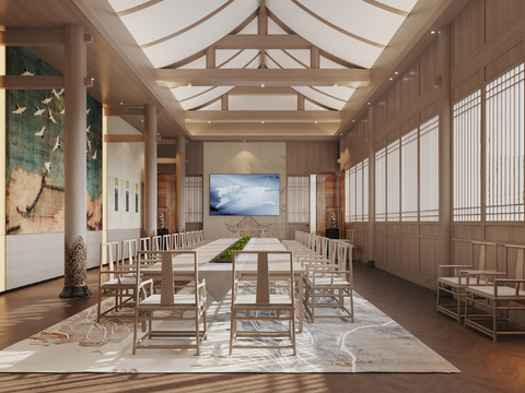  新中式会议室 路演大厅3d模型 