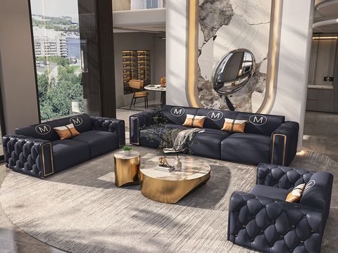  现代别墅客厅 复式客厅3d模型 