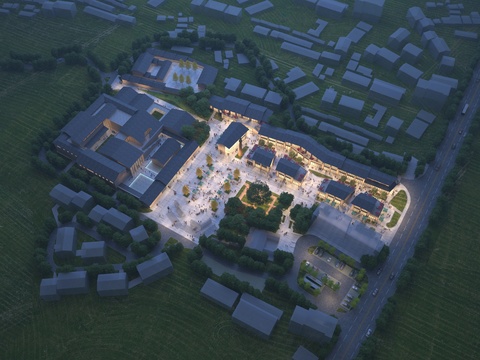  新中式住宅楼鸟瞰夜景3d模型 