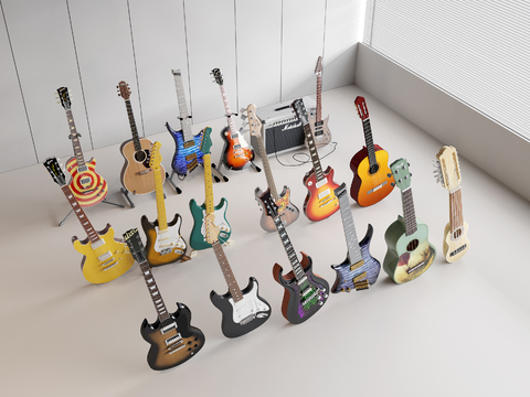  吉他 贝斯 乐器3d模型 