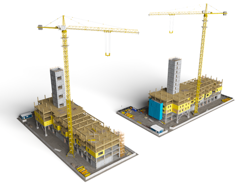  办公楼施工工地 在建工地3d模型 