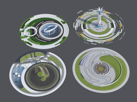  景观公园 圆形广场 广场鸟瞰图3d模型 