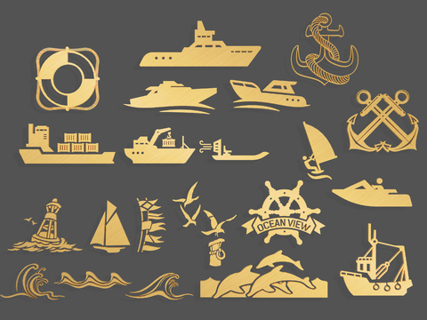  航海海洋图标3d模型 