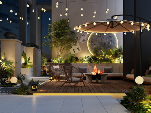  别墅庭院 屋顶花园3d模型 