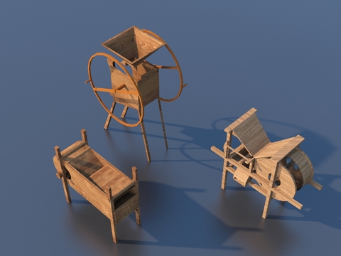  中式乡村农耕小品 农具3d模型 