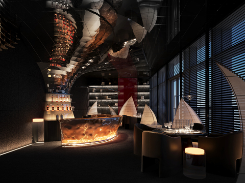 现代酒吧 音乐餐吧 酒店餐厅3d模型 