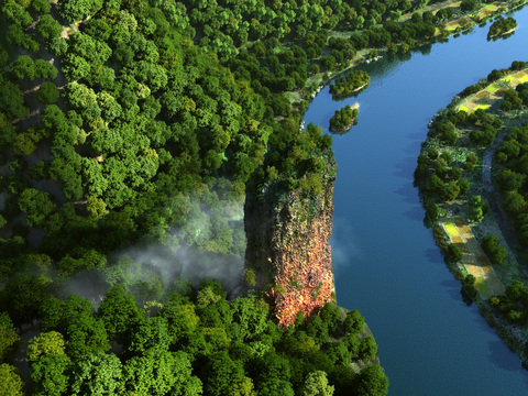  山川地貌 森林景观 溪水河流3d模型 