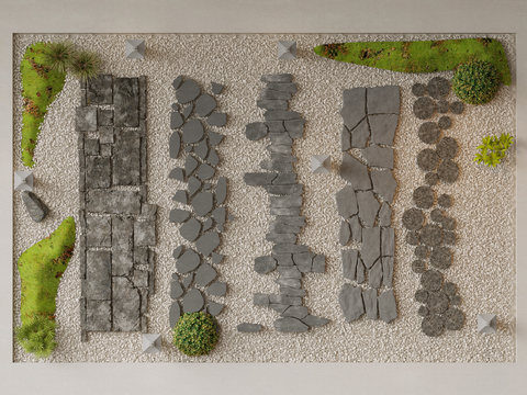  现代景观汀步 园林铺地3d模型 