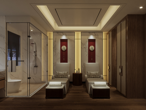  新中式洗浴中心包房3d模型 