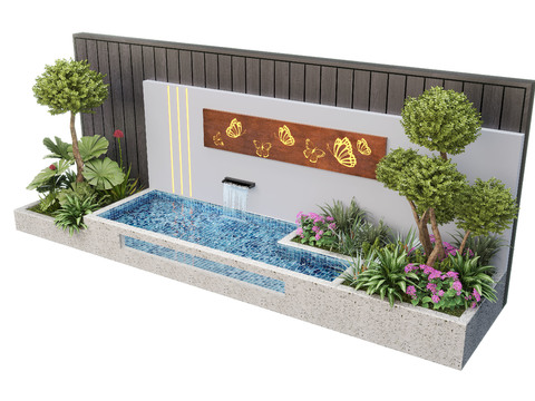  现代水景墙 喷泉 水池小品3d模型 