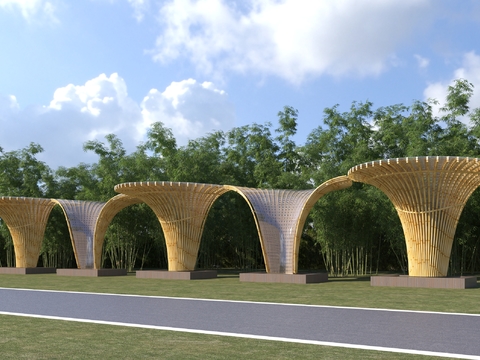  户外廊架 异形廊架3d模型 