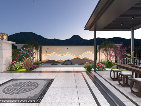  别墅庭院 庭院景观3d模型 