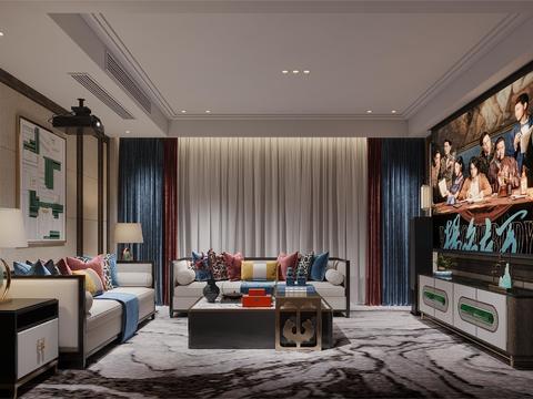  新中式影音室 视听室3d模型 