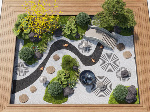  庭院景观 枯山水景观3d模型 