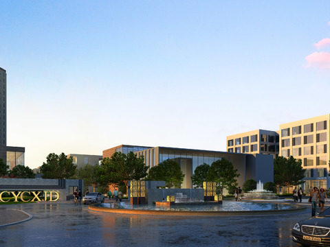  广场景观 步行街水景psd 