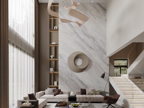  新中式客厅 别墅大堂3d模型 