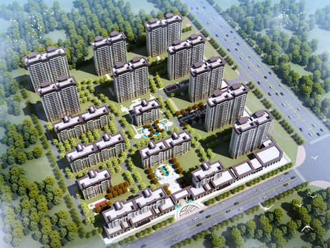  住宅小区规划 小区鸟瞰3d模型 