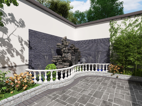  新中式 庭院景观3d模型 