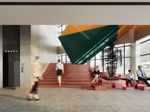  办公楼大堂 楼梯间休息区 电梯入口3d模型 