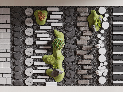  青石板 汀步小品 碎石步道3d模型 