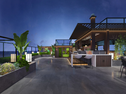  现代庭院 露台花园3d模型 